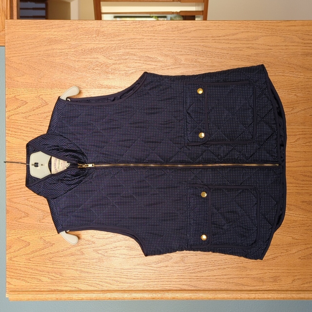 Cambridge Dry Goods Zipper Puffer Vest - Large - Navy & White - Gold Snaps